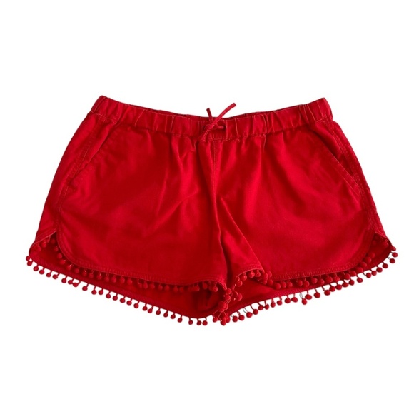 J.Crew Shorts Sz M Red Pom Pom Pull On Pockets Boho Hippie Beach Summer Comfort - Picture 1 of 7